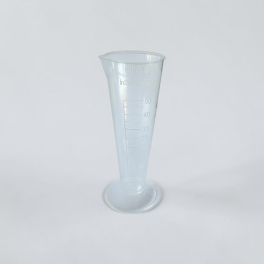 Clear 50 mL measuring cup for mixing FlowGrow hydroponic nutrients