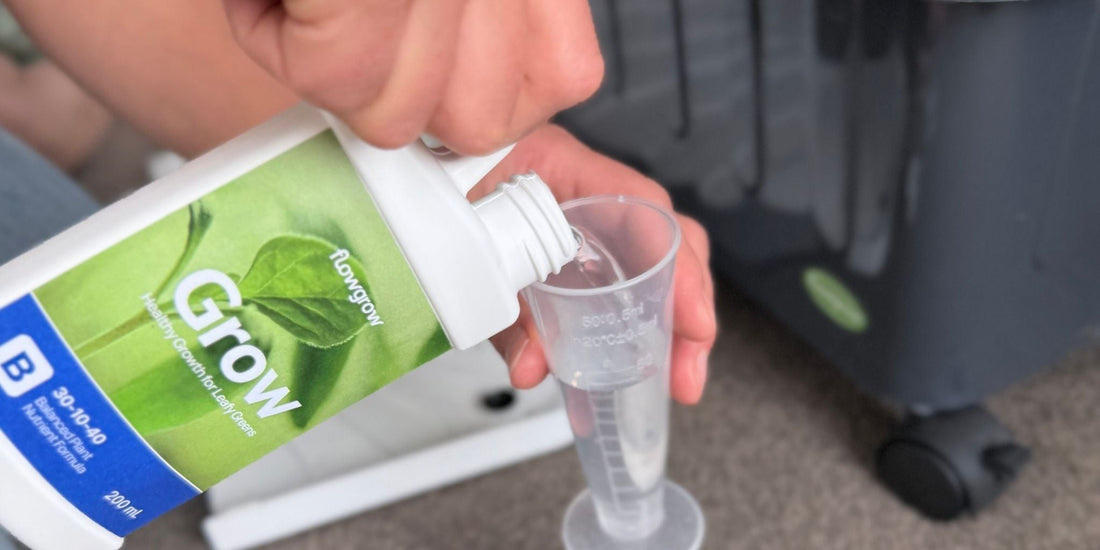 FlowGrow nutrient feeding guide for mixing A and B hydroponic nutrients at home