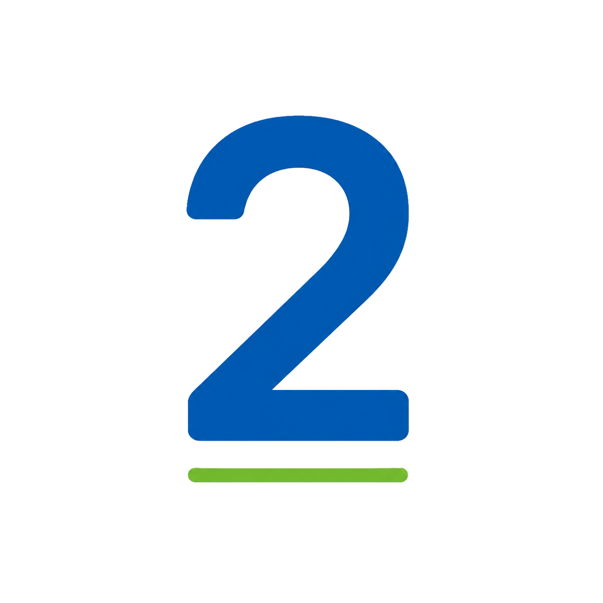 A large blue number 2 centered on a white background, with a small green horizontal bar underneath.