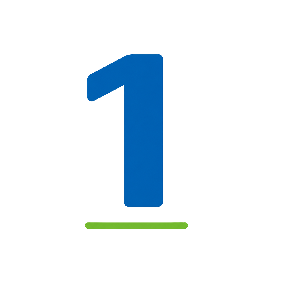 A large blue number 1 with a small green horizontal bar underneath, centered on a solid black background.