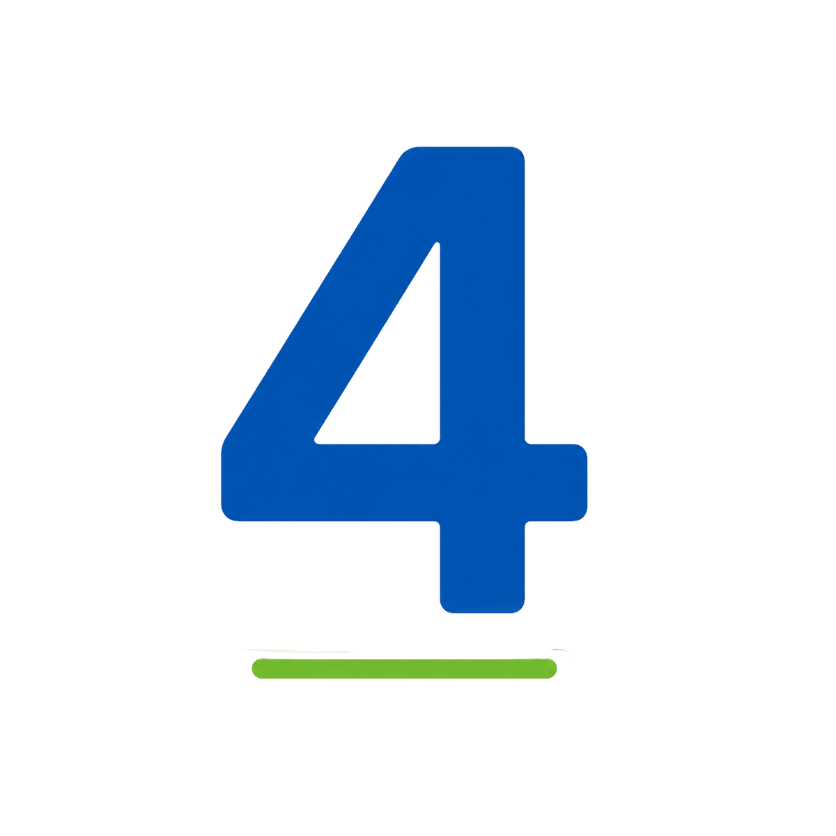 A large blue number 4 centered on a white background, with a small green horizontal bar underneath it.