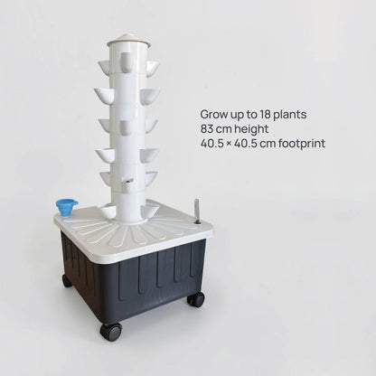 FlowGrow 6 Layer Tower dimensions and 18 plant growing capacity