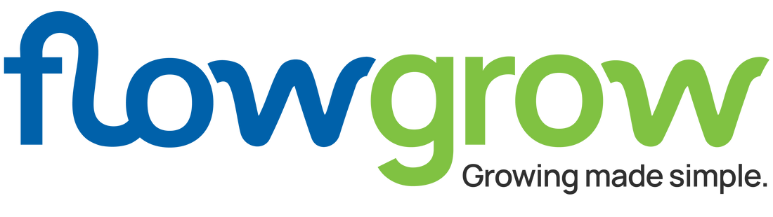 Flowgrow logo with tagline 'Growing made simple' on a white background