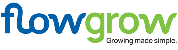 Flowgrow logo with tagline 'Growing made simple' on a white background