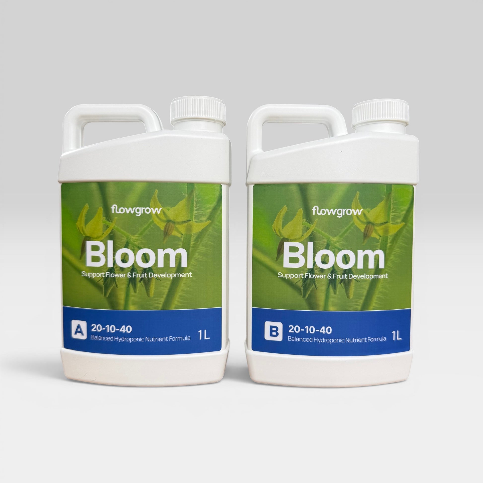 FlowGrow Bloom A and B hydroponic nutrients for flowering and fruiting plants