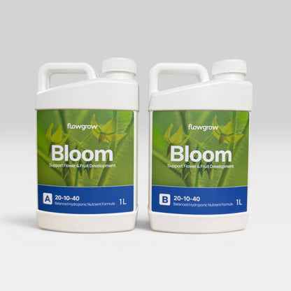FlowGrow Bloom A and B hydroponic nutrients for flowering and fruiting plants