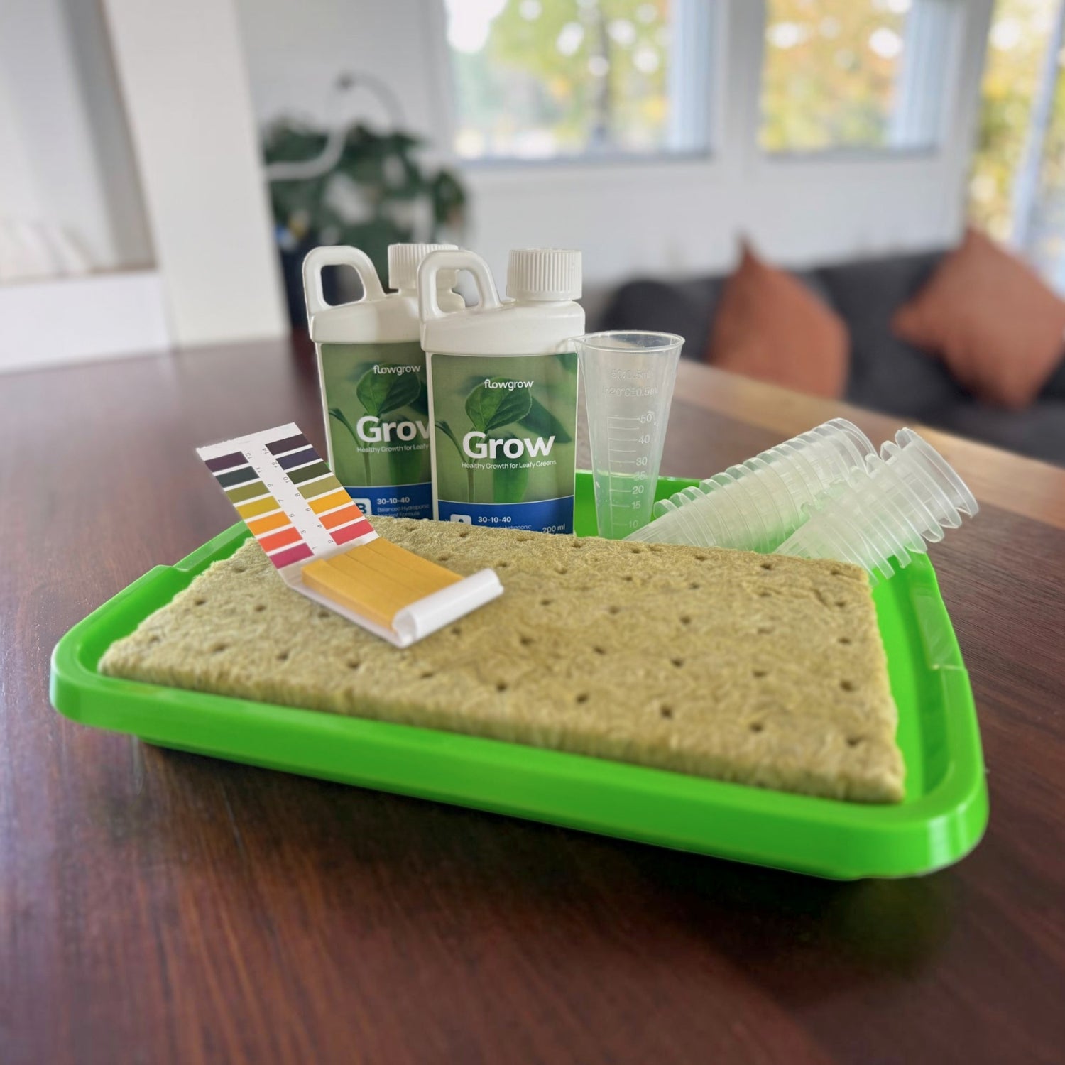FlowGrow starter kit for home hydroponic growing with nutrients and seed starting essentials
